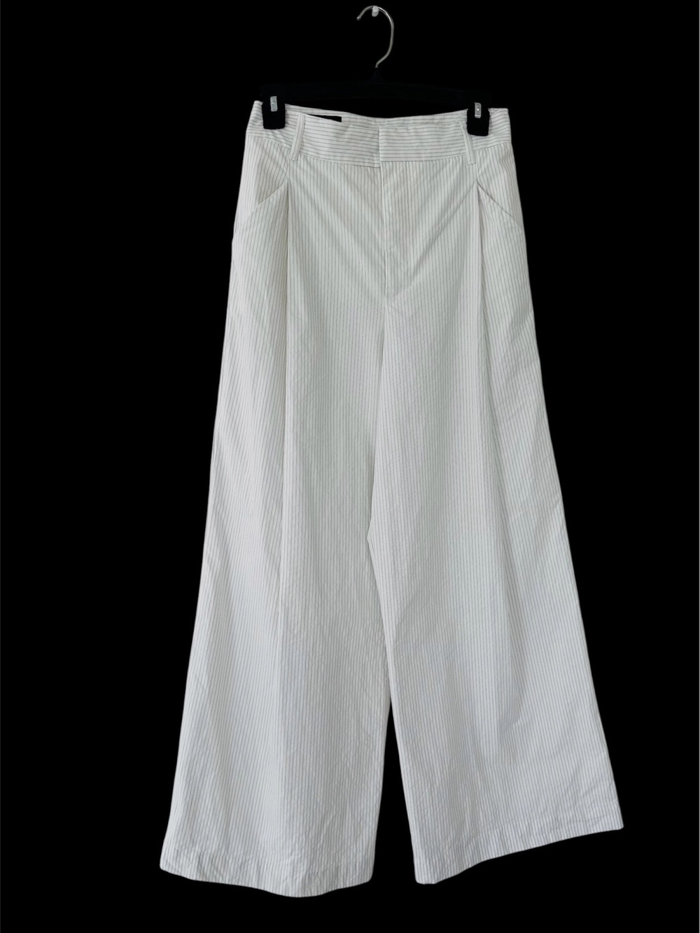 Zara Women’s White Striped Wide Leg High Rise Pleated Pants Size XS